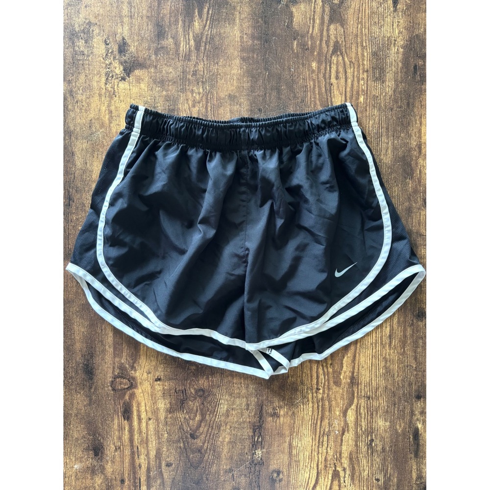 Nike Dri-FIT Womens Black White Running Shorts Large Mesh Trim Athletic Gym